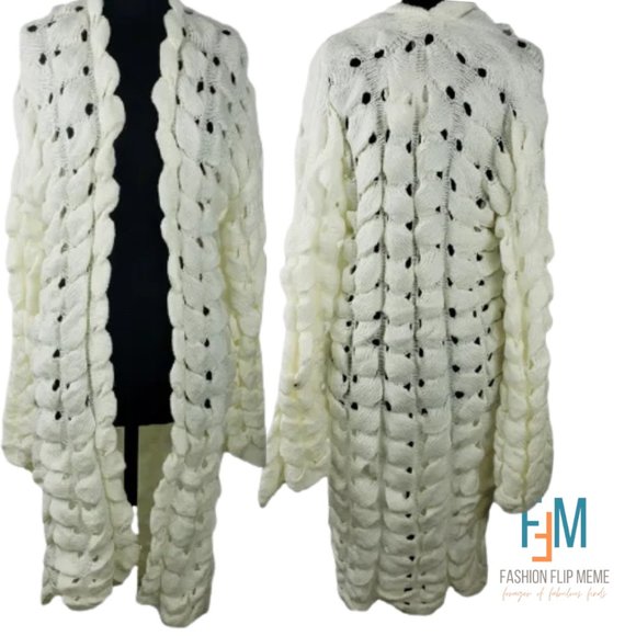 Women's Unique Open-Knit Chunky Wool Blend Open Front Cardigan Sweater - Picture 2 of 4